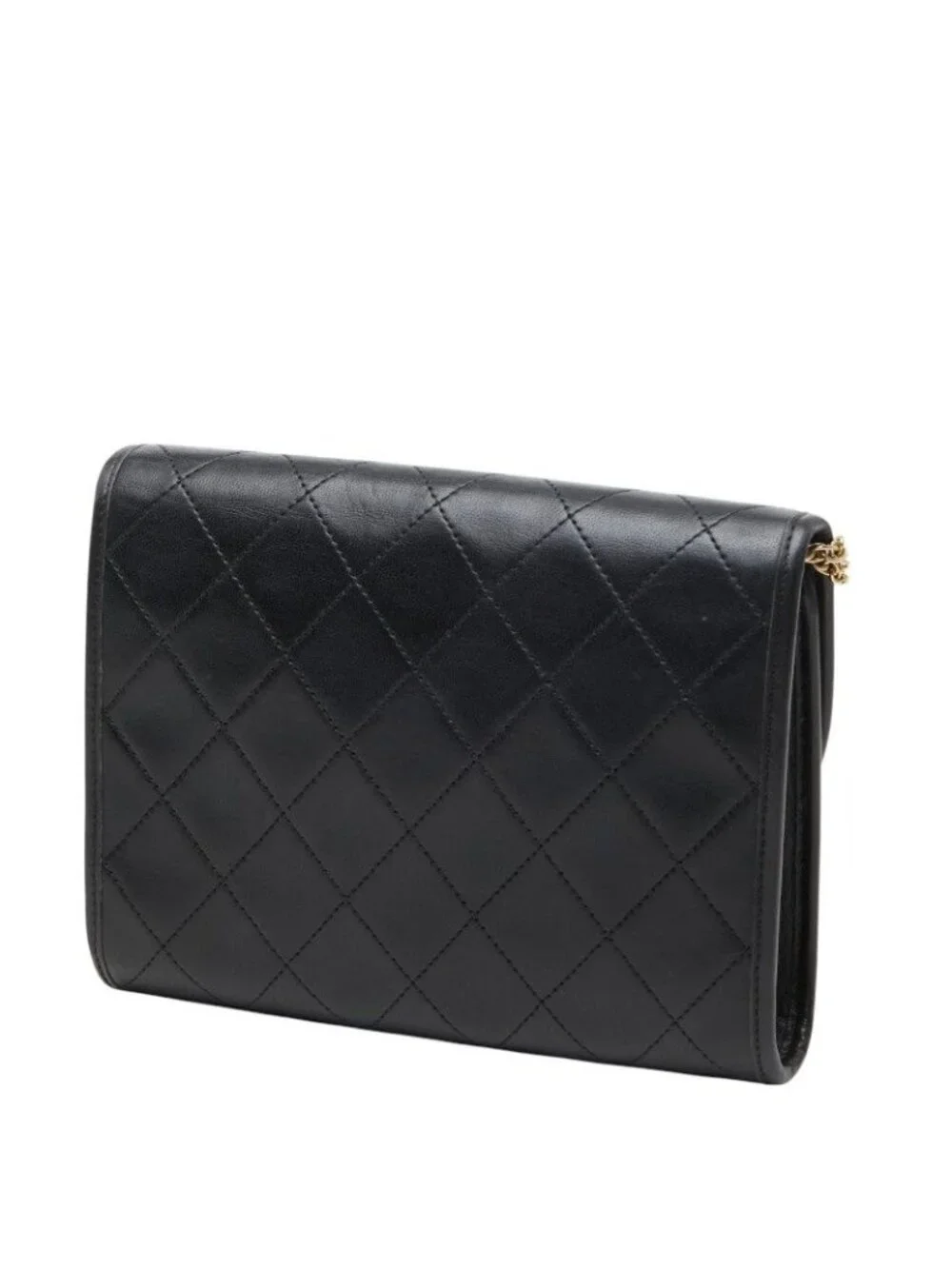 Chanel CC Logo Quilted Mini Chain Shoulder Bag Black Gold Lambskin Plated